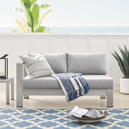 Shore Sunbrella® Fabric Aluminum Outdoor Patio Left-Arm Loveseat - Silver Gray