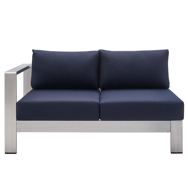 Shore Sunbrella® Fabric Aluminum Outdoor Patio Left-Arm Loveseat - Silver Navy