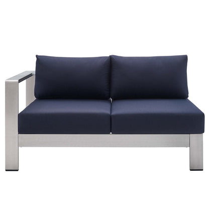 Shore Sunbrella® Fabric Aluminum Outdoor Patio Left-Arm Loveseat - Silver Navy