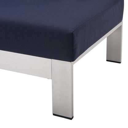 Shore Sunbrella® Fabric Aluminum Outdoor Patio Left-Arm Loveseat - Silver Navy