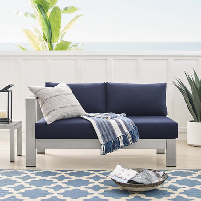 Shore Sunbrella® Fabric Aluminum Outdoor Patio Left-Arm Loveseat - Silver Navy