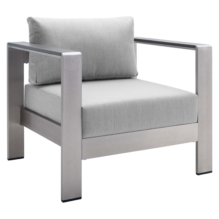 Shore Sunbrella® Fabric Aluminum Outdoor Patio Armchair - Silver Gray