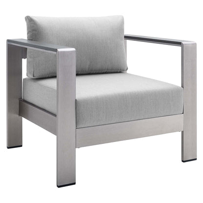Shore Sunbrella® Fabric Aluminum Outdoor Patio Armchair - Silver Gray