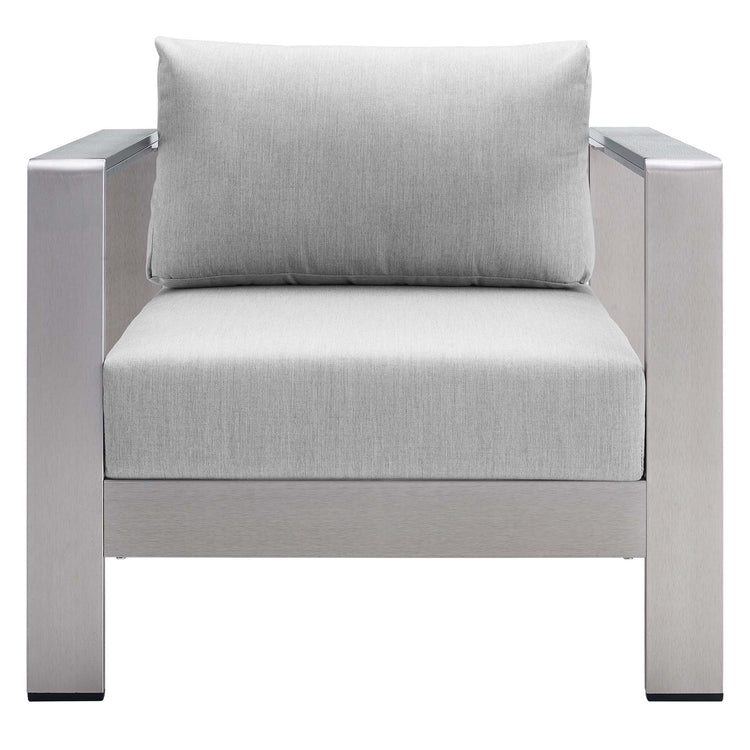 Shore Sunbrella® Fabric Aluminum Outdoor Patio Armchair - Silver Gray