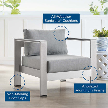 Shore Sunbrella® Fabric Aluminum Outdoor Patio Armchair - Silver Gray