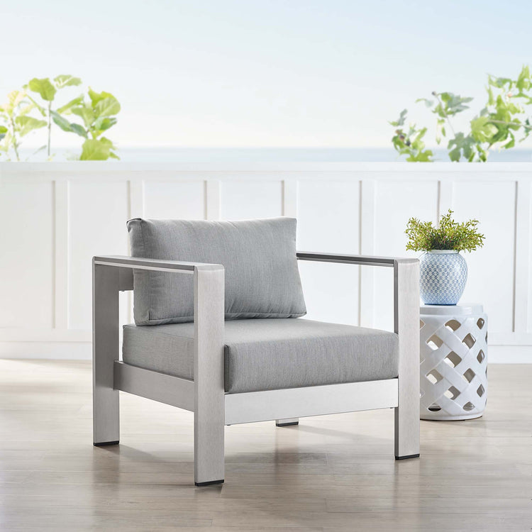 Shore Sunbrella® Fabric Aluminum Outdoor Patio Armchair - Silver Gray