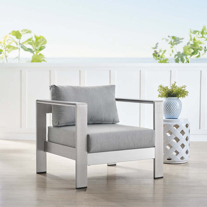 Shore Sunbrella® Fabric Aluminum Outdoor Patio Armchair - Silver Gray