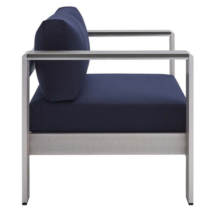 Shore Sunbrella® Fabric Aluminum Outdoor Patio Armchair - Silver Navy