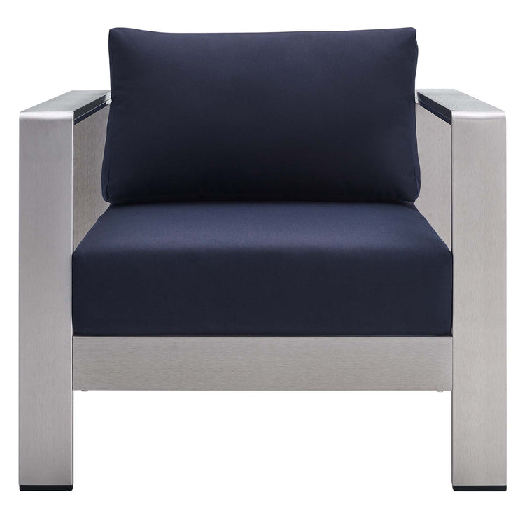 Shore Sunbrella® Fabric Aluminum Outdoor Patio Armchair - Silver Navy