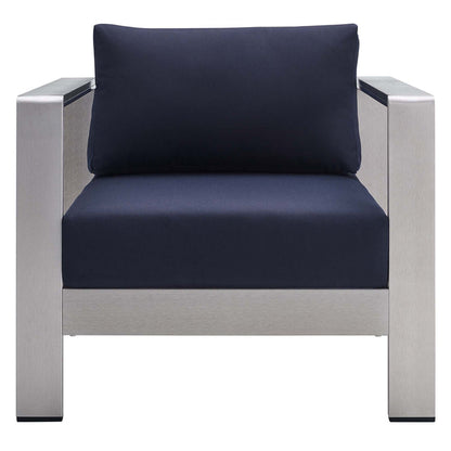 Shore Sunbrella® Fabric Aluminum Outdoor Patio Armchair - Silver Navy