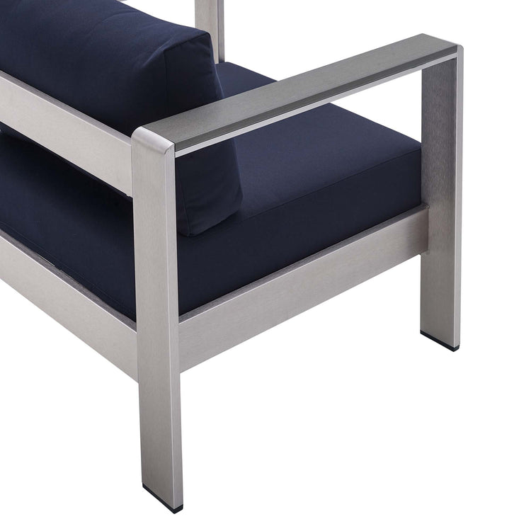 Shore Sunbrella® Fabric Aluminum Outdoor Patio Armchair - Silver Navy