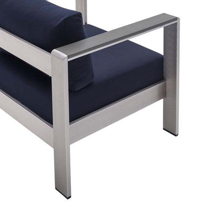 Shore Sunbrella® Fabric Aluminum Outdoor Patio Armchair - Silver Navy