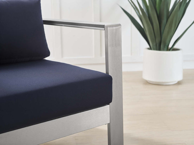 Shore Sunbrella® Fabric Aluminum Outdoor Patio Armchair - Silver Navy