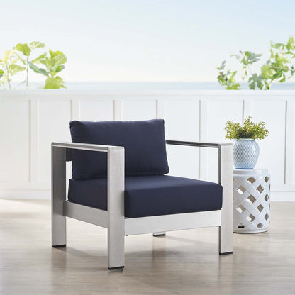 Shore Sunbrella® Fabric Aluminum Outdoor Patio Armchair - Silver Navy