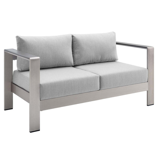 Shore Sunbrella® Fabric Aluminum Outdoor Patio Loveseat - Silver Gray