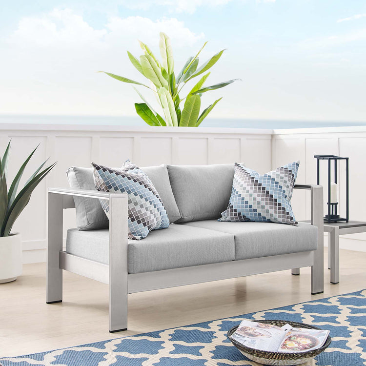 Shore Sunbrella® Fabric Aluminum Outdoor Patio Loveseat - Silver Gray