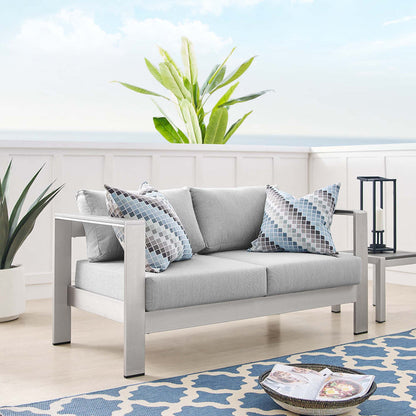 Shore Sunbrella® Fabric Aluminum Outdoor Patio Loveseat - Silver Gray