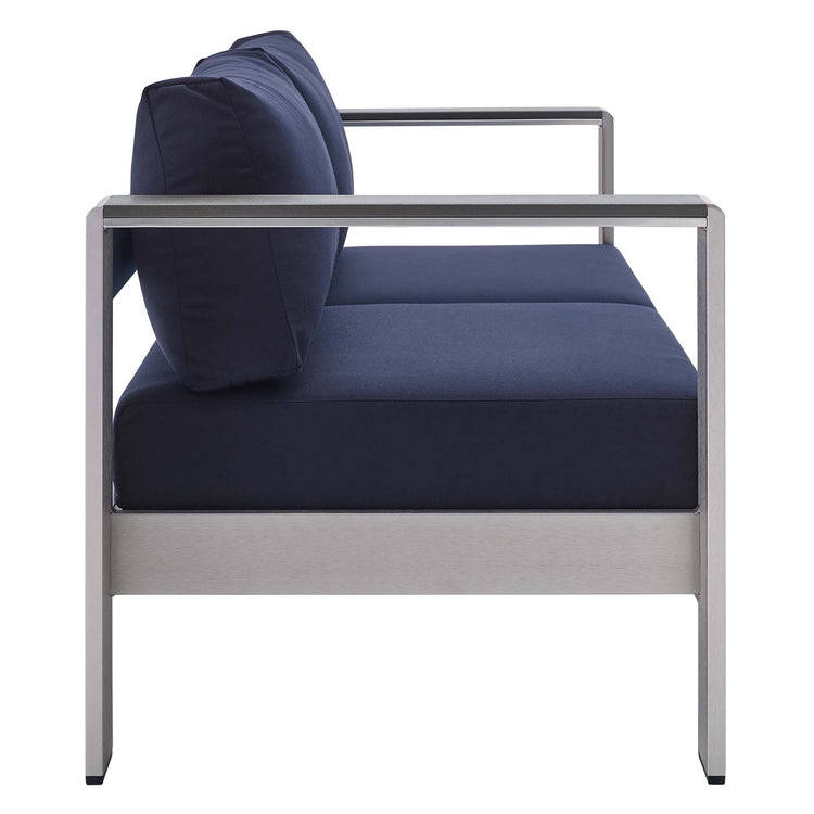 Shore Sunbrella® Fabric Aluminum Outdoor Patio Loveseat - Silver Navy