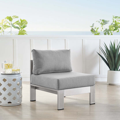 Shore Sunbrella® Fabric Aluminum Outdoor Patio Armless Chair - Silver Gray