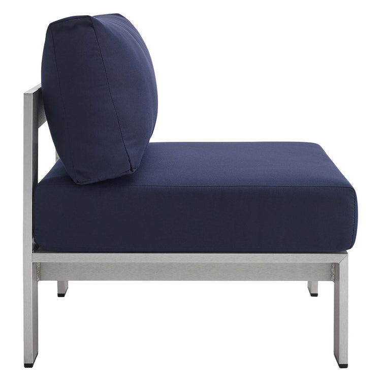 Shore Sunbrella® Fabric Aluminum Outdoor Patio Armless Chair - Silver Navy