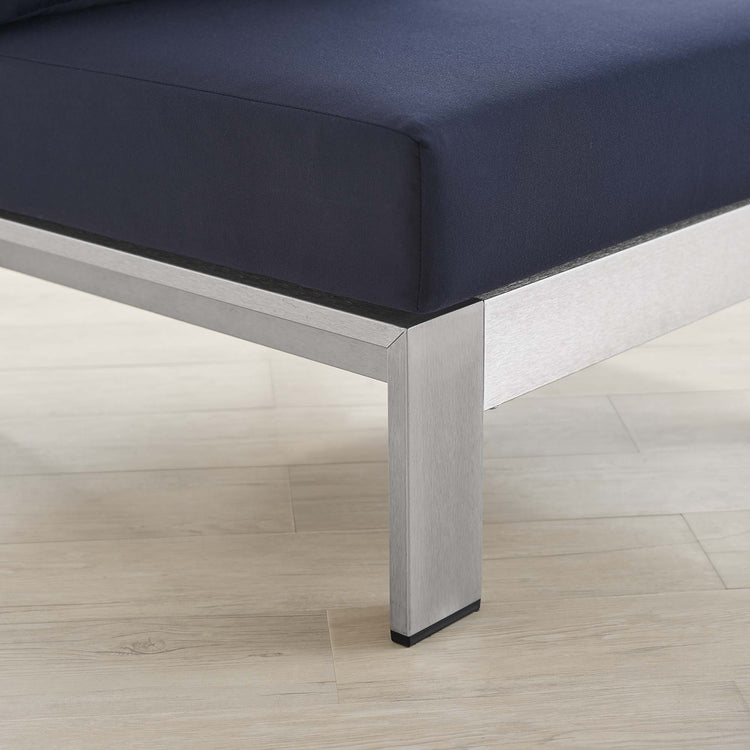 Shore Sunbrella® Fabric Aluminum Outdoor Patio Armless Chair - Silver Navy