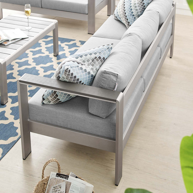 Shore Sunbrella® Fabric Aluminum Outdoor Patio Sofa - Silver Gray