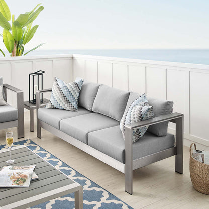 Shore Sunbrella® Fabric Aluminum Outdoor Patio Sofa - Silver Gray