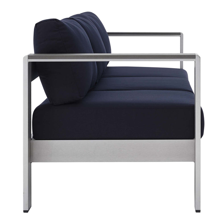 Shore Sunbrella® Fabric Aluminum Outdoor Patio Sofa - Silver Navy