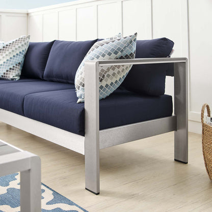 Shore Sunbrella® Fabric Aluminum Outdoor Patio Sofa - Silver Navy