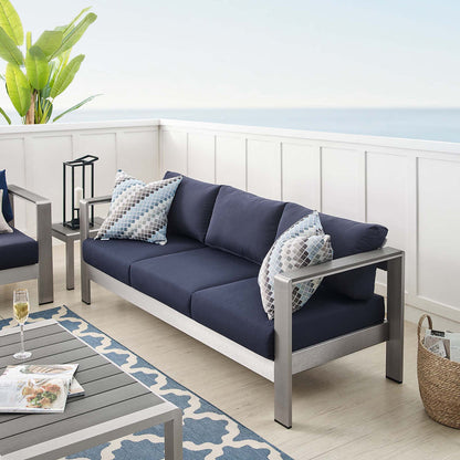 Shore Sunbrella® Fabric Aluminum Outdoor Patio Sofa - Silver Navy