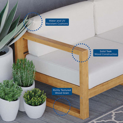 Upland 4-Piece Outdoor Patio Teak Wood Sectional Sofa Set - Natural White