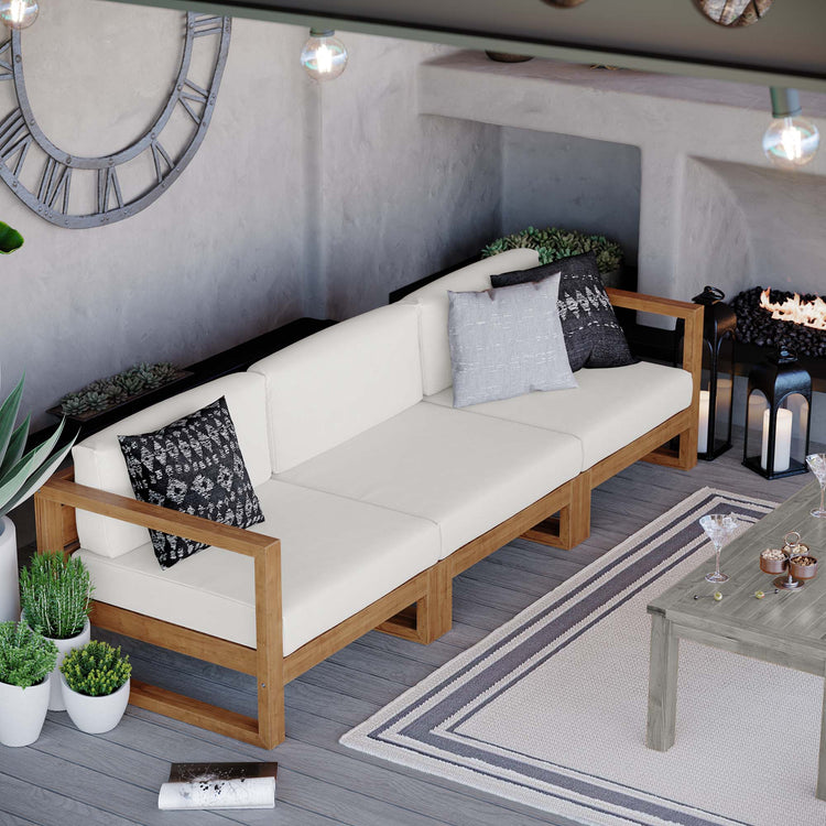 Upland 3-Piece Outdoor Patio Teak Wood Sectional Sofa Set - Natural White