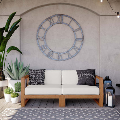 Upland 2-Piece Outdoor Patio Teak Wood Sectional Sofa Loveseat - Natural White