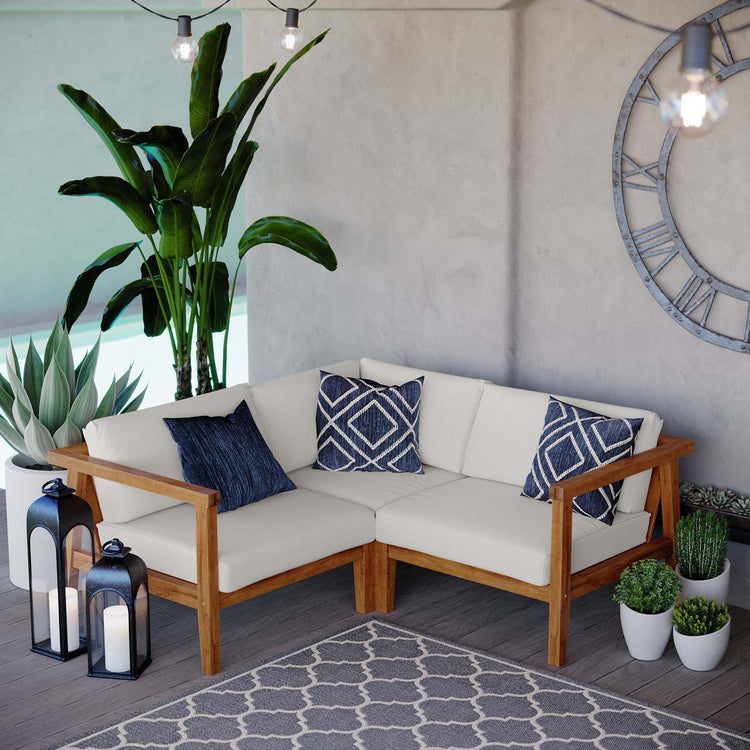 Bayport 3-Piece Outdoor Patio Teak Wood Sectional Sofa Set - Default Title