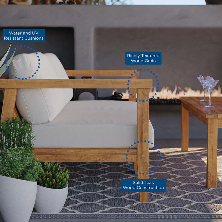 Bayport Outdoor Patio Teak Wood 2-Seater Loveseat - Natural White