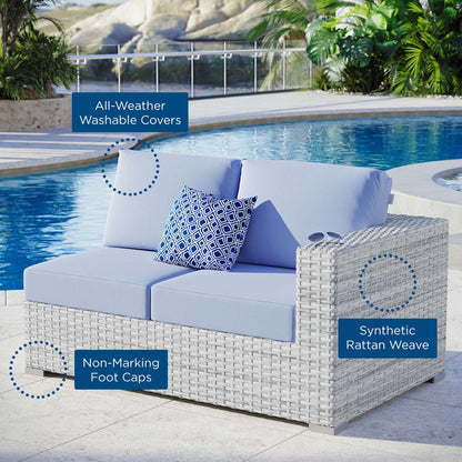 Convene Outdoor Patio Right-Arm Loveseat - Light Gray Light Blue