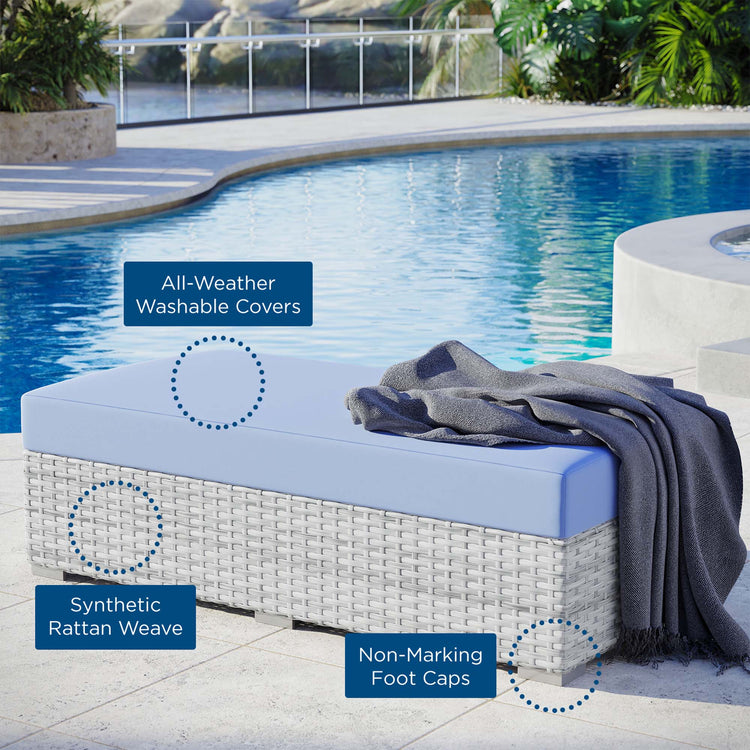 Convene Outdoor Patio Rectangular Ottoman - Light Gray Light Blue