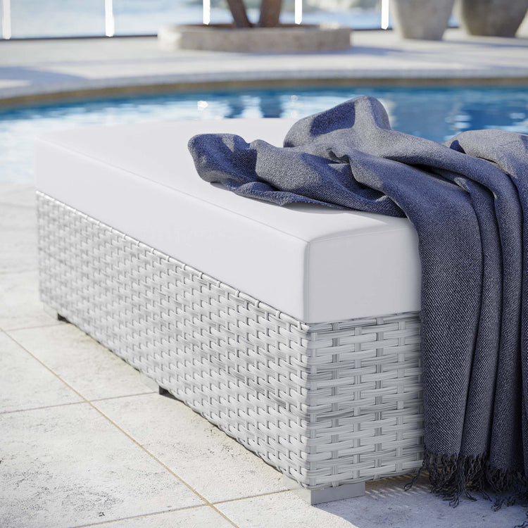 Convene Outdoor Patio Rectangular Ottoman - Light Gray White