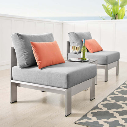 Shore 3 Piece Sunbrella® Fabric Outdoor Patio Aluminum Set - Silver Gray