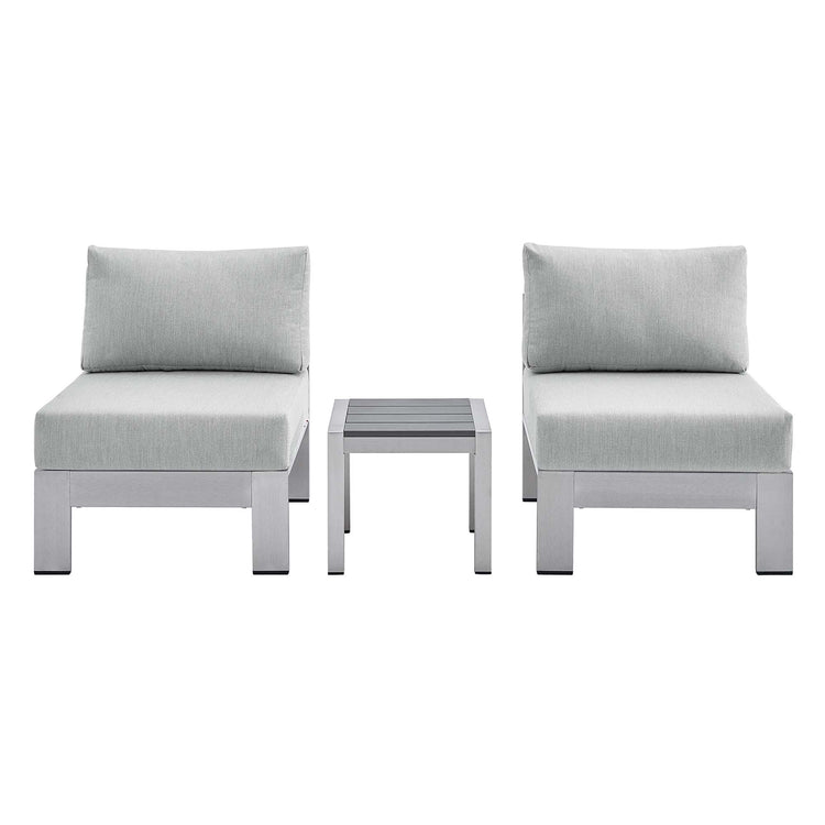 Shore 3 Piece Sunbrella® Fabric Outdoor Patio Aluminum Set - Silver Gray