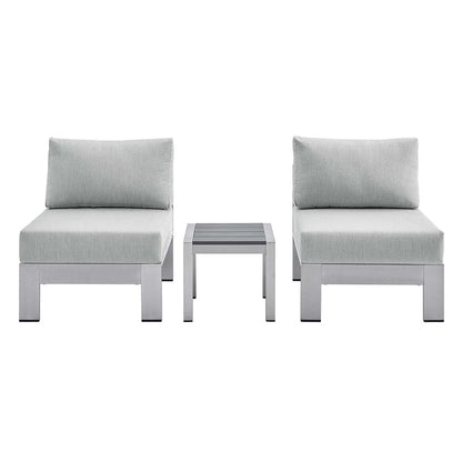 Shore 3 Piece Sunbrella® Fabric Outdoor Patio Aluminum Set - Silver Gray