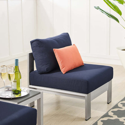 Shore 3 Piece Sunbrella® Fabric Outdoor Patio Aluminum Set - Silver Navy