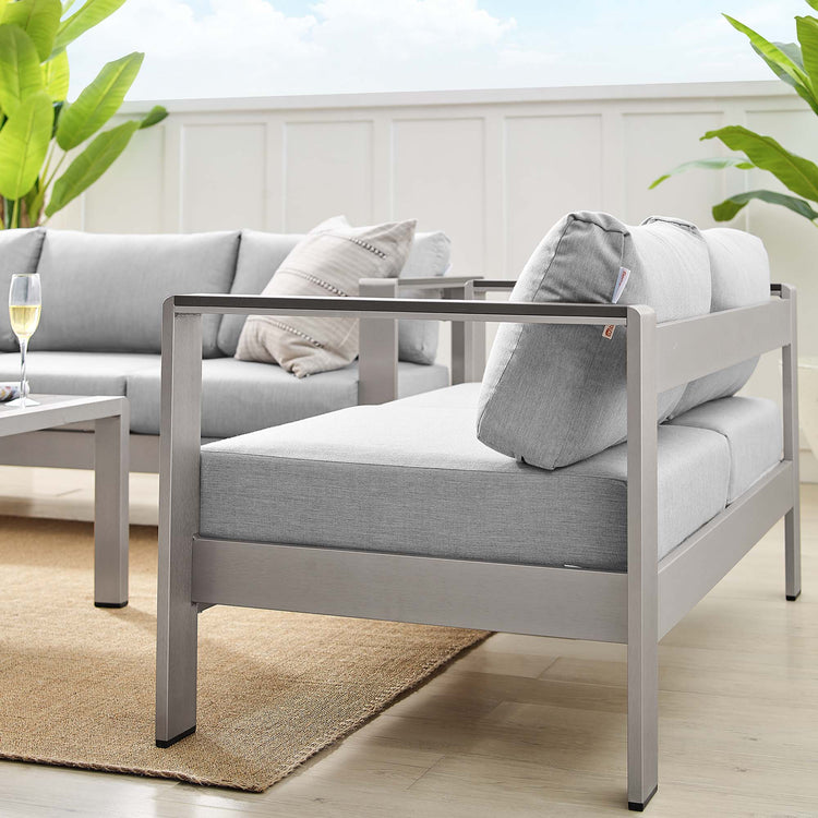 Shore 3 Piece Sunbrella® Fabric Outdoor Patio Aluminum Set - Silver Gray
