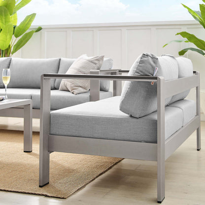 Shore 3 Piece Sunbrella® Fabric Outdoor Patio Aluminum Set - Silver Gray
