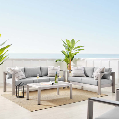 Shore 3 Piece Sunbrella® Fabric Outdoor Patio Aluminum Set - Silver Gray