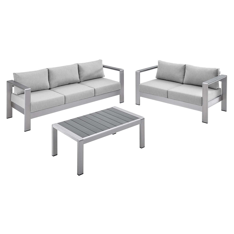 Shore 3 Piece Sunbrella® Fabric Outdoor Patio Aluminum Set - Silver Gray