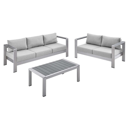 Shore 3 Piece Sunbrella® Fabric Outdoor Patio Aluminum Set - Silver Gray