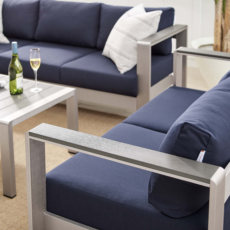 Shore 3 Piece Sunbrella® Fabric Outdoor Patio Aluminum Set - Silver Navy
