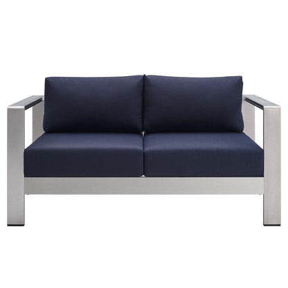 Shore 3 Piece Sunbrella® Fabric Outdoor Patio Aluminum Set - Silver Navy