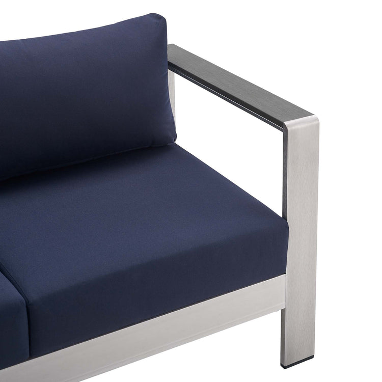 Shore 3 Piece Sunbrella® Fabric Outdoor Patio Aluminum Set - Silver Navy
